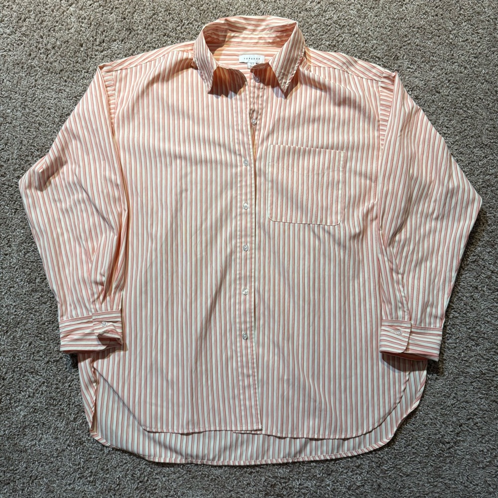 Topshop red and white striped button up shirt with chest pocket workwear office